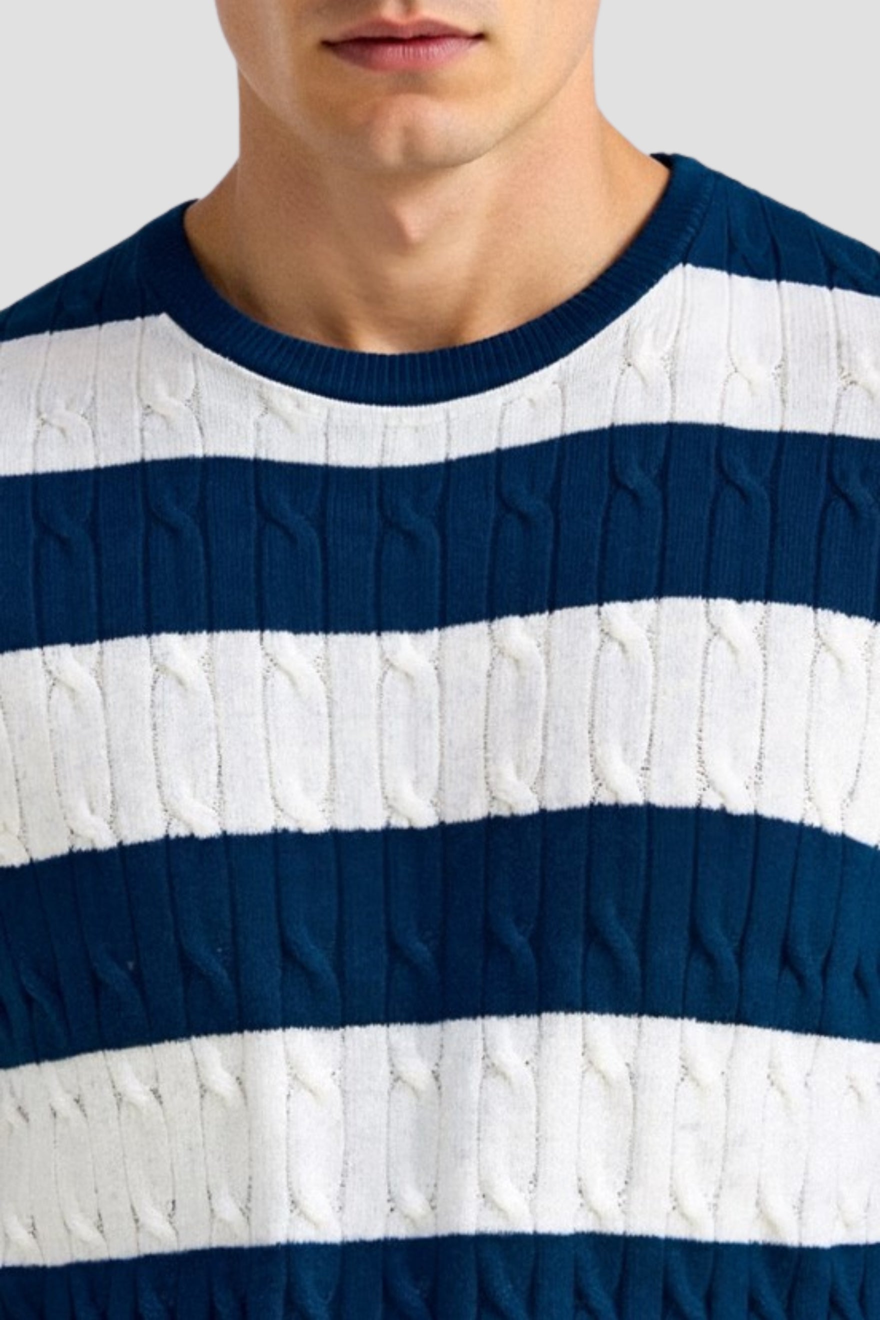 NOBA Crew Neck Cable Knit Striped T-Shirt